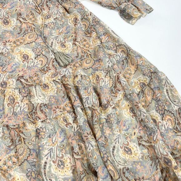 Aura Dress Womens Medium Midi Floral Long-Sleeve High-Neck A-Line Tiered - Picture 4 of 10